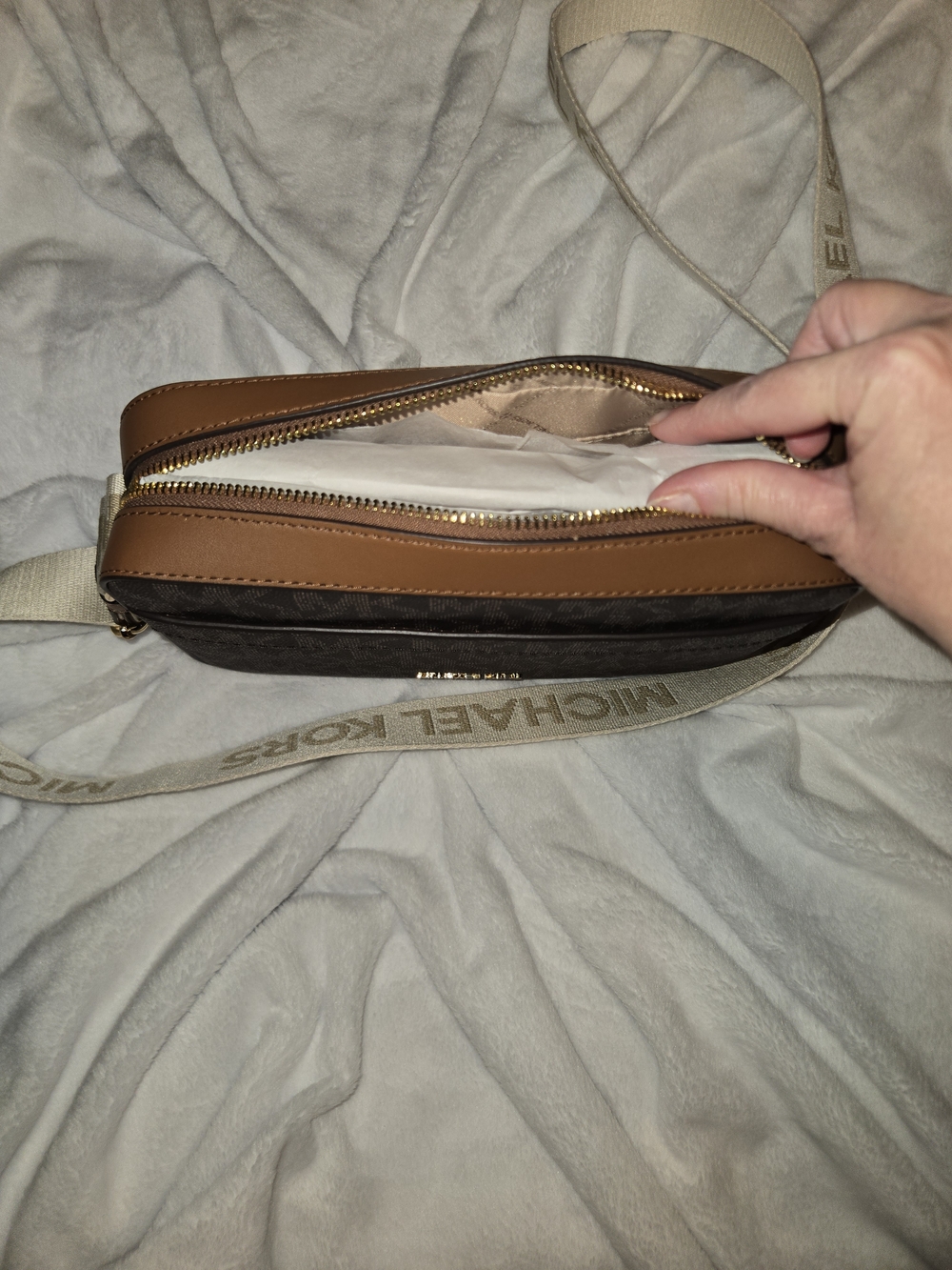 Michael Kors Brown Monogram Crossbody with Logo Strap - Picture 10 of 12